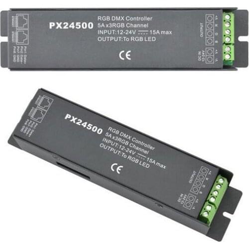 High Power DMX Decoder Driver PX24500 RGB LED Controller RJ45 Interface for DMX512/1990 for LED Strip Light DC12V-24V