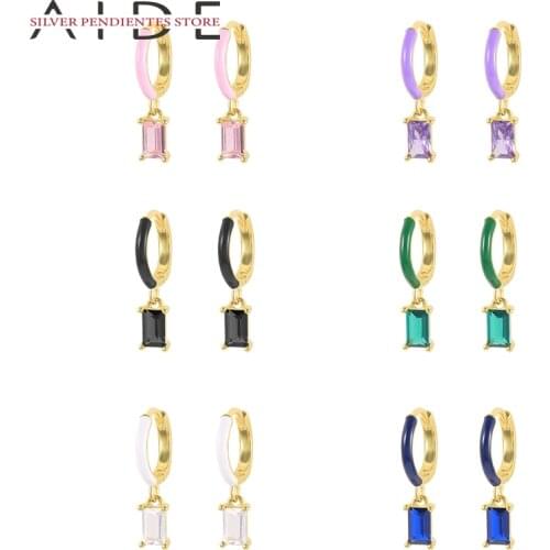 AIDE Green Purple Pink Enamel earrings Women 925 Sterling Silver Dripping French Bread Zircon Pendant Earrings Boucle D’oreille