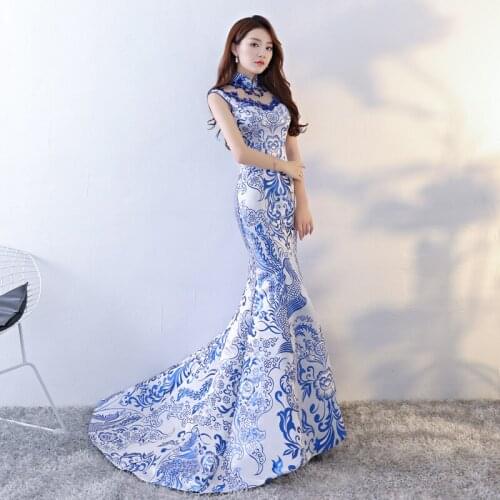 Chinese Style Wedding Long Cheongsam Retro Sexy Slim Party Evening Dress Marriage Gown Qipao Fashion Lady Clothes Vestidos S-XXL