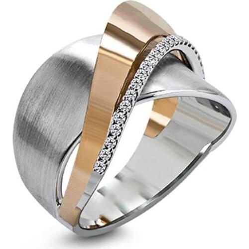 Ajojewel Two-tune Wide Band Ring For Women With Stones Micro Pave Zirconia Jewelry Eco-friendly Brass Rings Fashion Gift