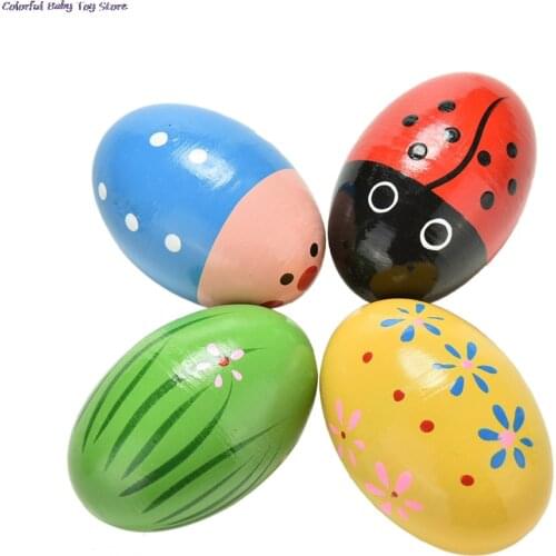 Pizies 1pcs Children Wooden Sand Eggs Instruments Percussion Musical Toys Colors Random Educational Toys