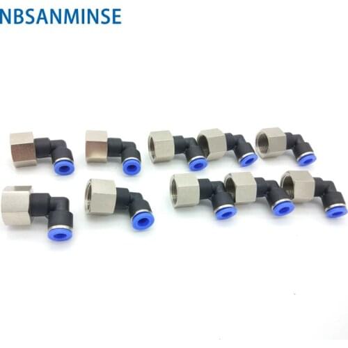 10Pcs/lot PLF M5 1/8 1/4 3/8 1/2 Air Pneumatic Push In Plastic Female Elbow Fitting Connector R / M Thread 0-1.0Mpa NBSANMINSE