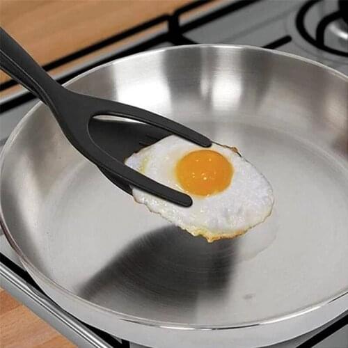 2 In 1 Grip Flip Tongs Egg Tongs Multifunction Kitchenware Cooking Tongs Fried Egg Toast Pancake Steak Spatula Kitchen Gadgets