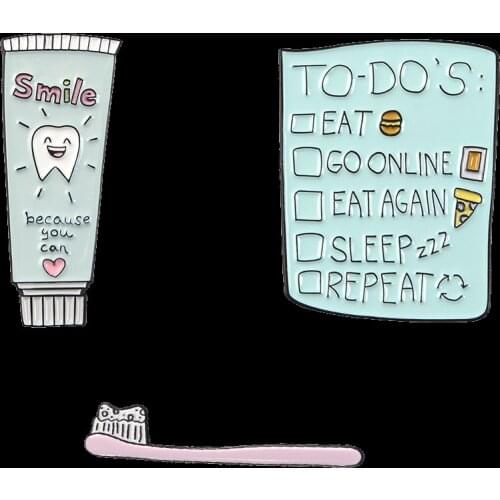 2020 Daily Necessities Commodity toothbrush toothpaste Sticky note Brooch Backpack Accessories Badge Decoration Brooches Pin