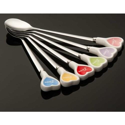 1pc Cute Rose Flowers Stainless Steel Mini Coffee Spoon Kitchen Tea Spoon With Long Handle Ceramics Ice Cream Dessert Teaspoon