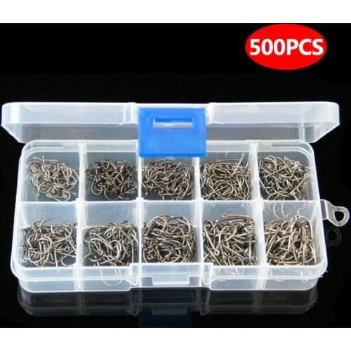 500pcs Set Box Fishing Hook Jig With Hole High Carbon Steel 3#-#12 Fishhooks Fishing Tackle Box Fishing Tools Accessories X603B