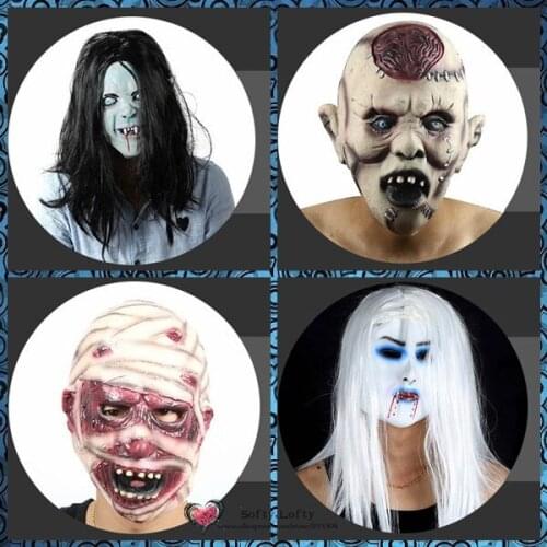 Free Shipping Scary Sadako Zombie Ghost Mask Toy Soft Rubber Halloween Party Costume Dress Make up Horror Prank Joke Supply Gift