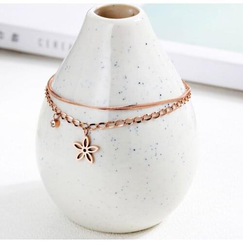 Empty Lotus Anklet Bracelet Titanium Double Foot Chain Crystal Anklets for Women Foot Jewelry Ankle Bracelet Birthday Present