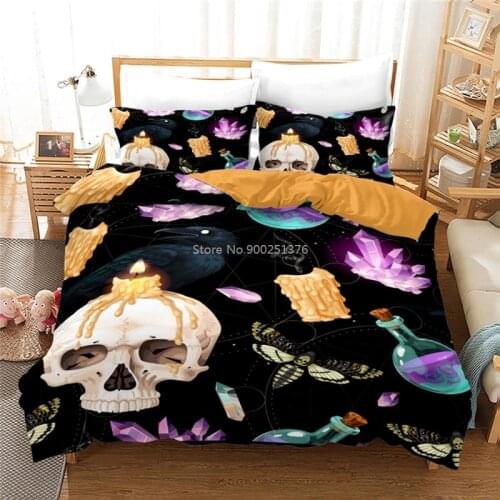 Skull Moth Candlelight 3D Printed Bedding Set Twin Full Queen King Size Duvet Cover with Pillowcase Set Bed Linens Bedclothes