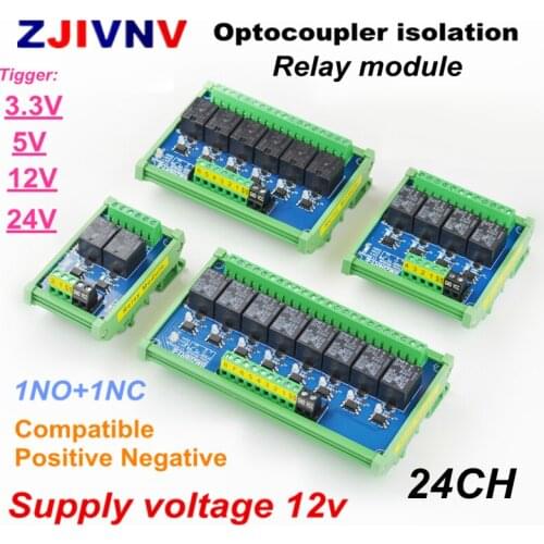 DC 12v 24 channels Optocoupler isolation Relay Interface Module tigger voltage 3.3V 5V 12v 24V PLC Signal Amplification Board