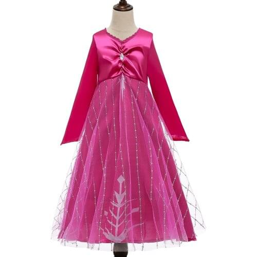 Children Princess Dress for Girls Elsa Elegant Evening Prom Summer Costume Kids Vintage Party Birthday Rosy Long Sleeve Clothes