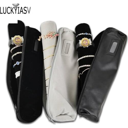 Leather/Velvet Portable Jewelry Storage Bag Jewelry Travel Roll Bag Watch Bracelet Organizer Display Box