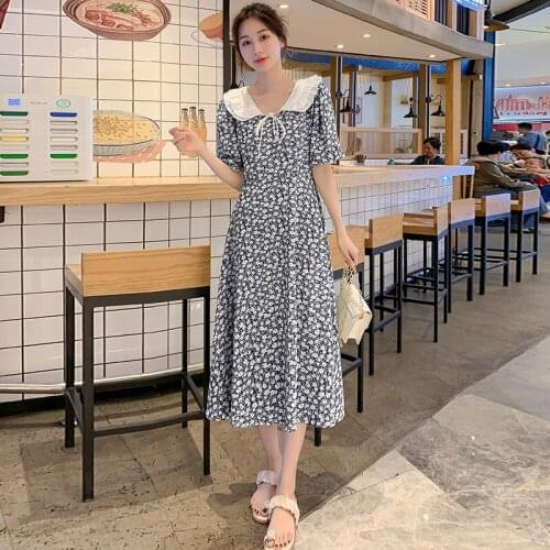 Summer Koeran Fashion Floral Print Chiffon Maternity Nursing Long Dress Breast Feeding Clothes Cute A Line Slim Pregnancy