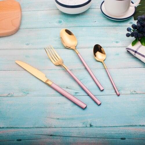 Best Hot Sale 4 piece Pink and gold Dinnerware Set 304 Stainless Steel Western Cutlery Kitchen Food Tableware Dinner Set