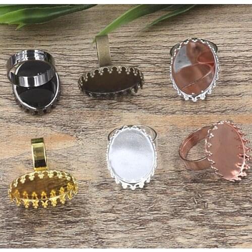 Multi-color Plated Rings Settings with 13*18mm 18*25mm Oval Crown Bezel Resin Cabochon Bases Blanks Adjustable Ring Findings DIY