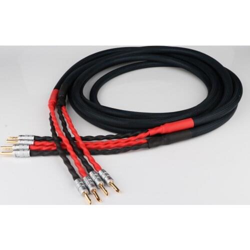 One Pair HIFI Silver-Plated 4N OFC Speaker Cable With Gold Plated Banana Plug For Hi-fi Systems