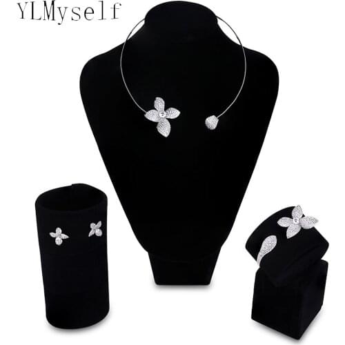 2021 New Bridesmaid Wedding Jewelry Sets Necklace+Bracelet+Earrings+Gift Ring Party Accessories Beautiful Flower Jewellery