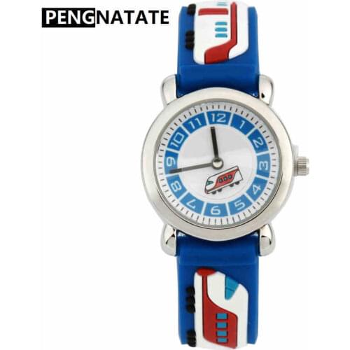 PENGNATATE Kids Cartoon Train Watch for Boys Fashion Children Quartz Watches 3D Strap Silicone Watches Students Gifts Hot Sale