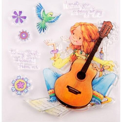 Girl Guitar Clear Stamp /Seal for DIY Scrapbooking/photo Album Decorative Clear Stamp Sheets