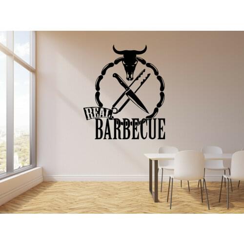 Restaurant Cattle head cooked food Decal Real Barbecue Bulls Head Knife Wall Stickers Removable Dening Room Decor Mural Z134
