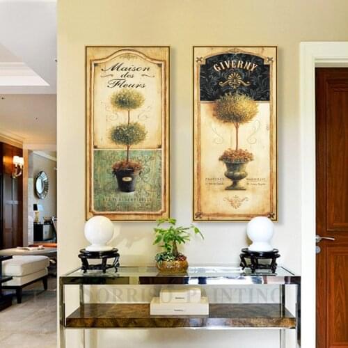 Retro Europe Nostalgic Potted Canvas Painting Home Porch Decor Corridor Wall Art Pictures For Living Room Hallway Prints