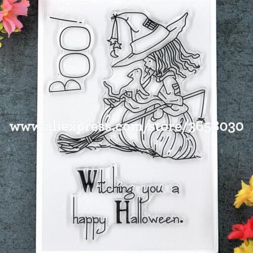 Witch happy halloween BOO Pumpkin Scrapbook DIY photo cards rubber stamp clear stamp transparent stamp 11x16cm 8101662