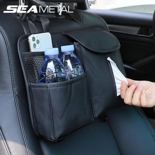 Car Seat Back Organizer Bag Multi-Pocket PU Leather Auto Storage Nets Rear Seat Hanging Storage Pocket Car Interior Accessories