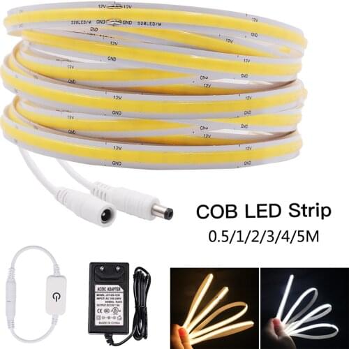 COB LED Strip Light with Dimmer 320 384 528 LEDs High Density FOB Led Light DC12V 24V Linear Ribbon Tape Natural Warm Cold White