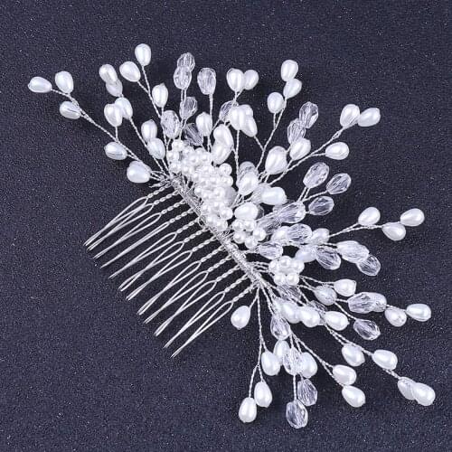 TANGTANG Hair Pins Handmade Pearl Hair Comb New Wedding Dress Headdress Bridal Jewelry Gifts Forehead Accessories Rhinestone