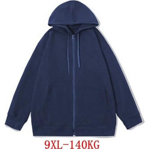 Large mens Hoodie 9xl 140kg plus size 6xl 7XL 8xl spring and autumn long sleeve loose black blue zip pocket big Sweatshirt