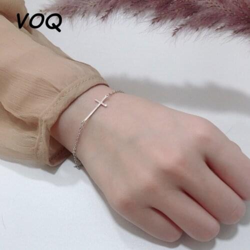 VOQ 925 Sterling Silver Cross Bracelets for Women Bride Engagement Wedding Jesus Jewelry Christmas Gifts