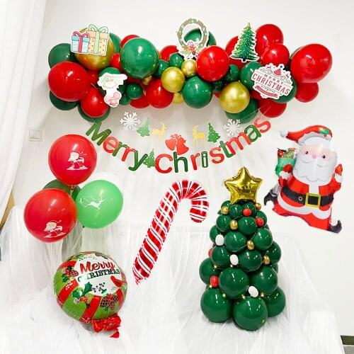 Merry Christmas Balloons Green Red Latex Globos Snowman Santa Candy Cane Foil Balloon for Christmas Party New Year Decorations