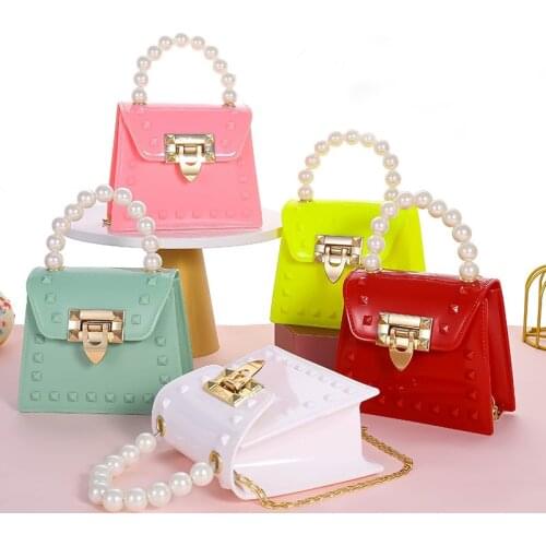 Women Mini Handbag New Elegant Shoulder Messenger Portable Chain Bag Girl PVC Jelly Bag Pearl Crossbody Pearl Small Square Bag