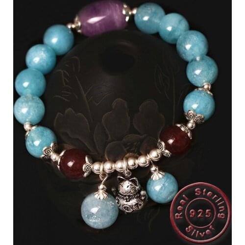 Amxiu DIY Natural Stones Charm Bracelet 925 Sterling Silver Bracelet Handmade Beads Spring Bracelets Bangles For Women Jewelry