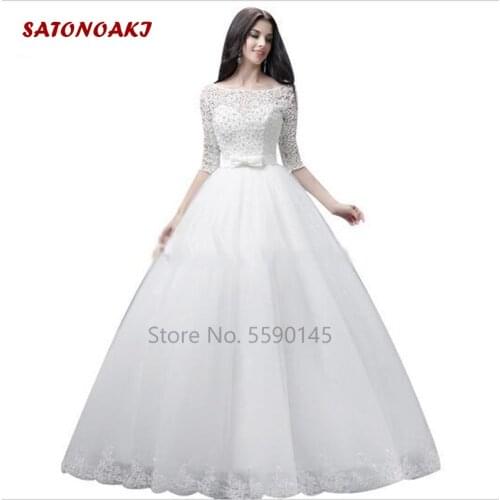 New Arrival Half Sleeve Wedding Dress Beaded Pearls With Sashes Bow Lace Bridal Gown Vestido De Novia Robe Mariage Online Shop