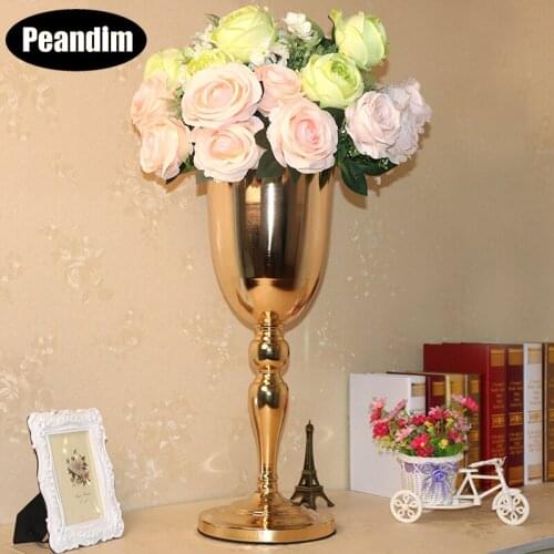 PEANDIM Trophy Strands Gold Candle Holders Metal Flower Vase Candlestick Home Decor Wedding Road Guide Events Bouquet Holder