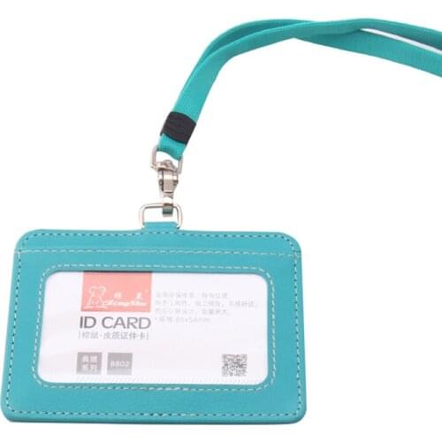 Badge Lanyard Holder Vertical ID Business CaseHigh Quality 1PC PU leather Work Name Card Holders with rope Business Work Card ID