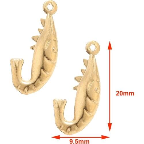 10pcs Stainless Steel Gold Tone Shrimp Pendants Stainless Steel - Two Sided Charm