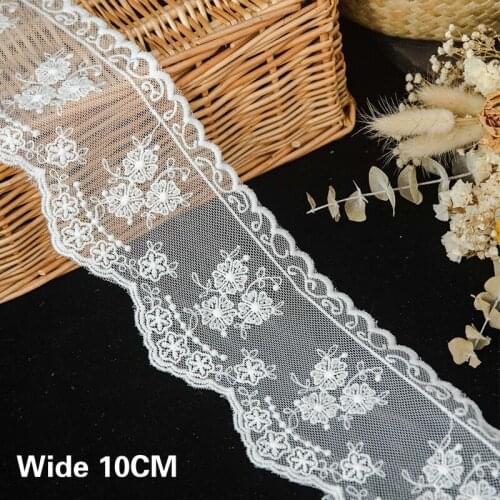 10CM Wide And High Quality White Lace Fabric Embroidery Flowers Wedding Lace Applique Handmade DIY Lace For Needlework