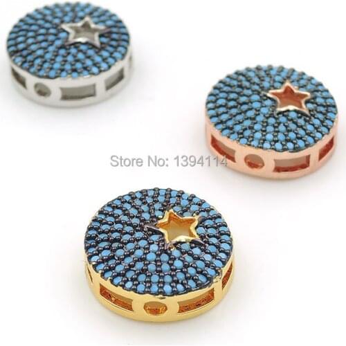 13*13*4mm Micro Pave Kallaite CZ Star Round Of Hollow Star Flat Beads Fit For Making DIY Bracelets Jewelry