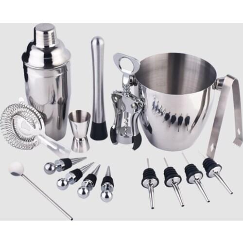 OAPE 16pcs Stainless Steel 1.5L Wine Ice Bucket Filter Stirrer Gift 700ml Cocktail Shaker Bartender Kit Accessories Bar Set