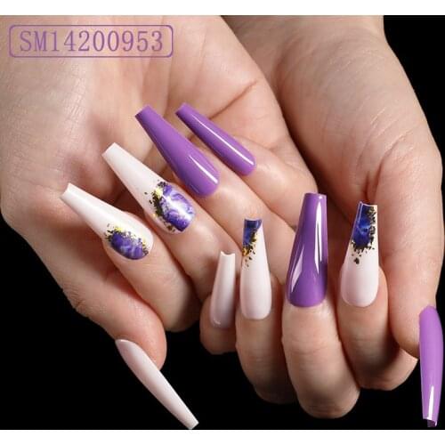 24pcs/box Purple Spiral Press on False Nails Extra Long Ballerina Coffin UV Gel Glue on Fake Fingersnails Extention Tool