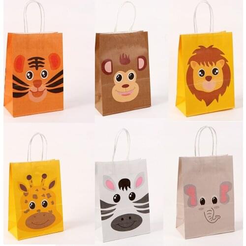 5Pcs Jungle Safari Animal Zoo Happy Birthday Party Paper Candy Box Bags Kids 1st Birthday Party Baby Shower Decoration Supplies