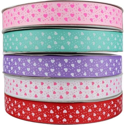 5 Yards 1'' 25mm Printed Heart Grosgrain Ribbons For Making Hair Bows Wedding Apparel Christmas Decorative Gift Box Packing Belt