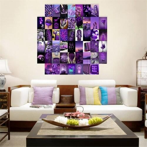 50Pcs Purple Small Fresh Picture for Wall Collage Set Background Image Postcard Wall Paper Flower Trinkets Home Art Decoration