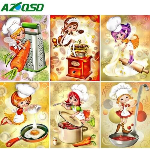 AZQSD Full Square Diamond Painting Girl Cross Stitch Handicraft Diamond Embroidery Cartoon Chief Mosaic Rhinestones Home Decor