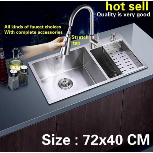 Free shipping hand made stainless steel household big kitchen sink thickening double groove hot sell 72x40 CM