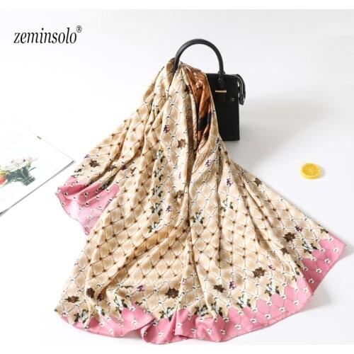 Large Twill Silk Scarf Bandana Women Fashion Vintage Plaid Print Square Head Shawls Scarves Luxury Brand Hijab 130*130cm