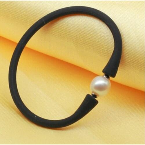 ICNWAY 2pieces Natural 11-12mm round white freshwater pearl and Silicone 190mm bracelet Comfortable and flexible bracelet
