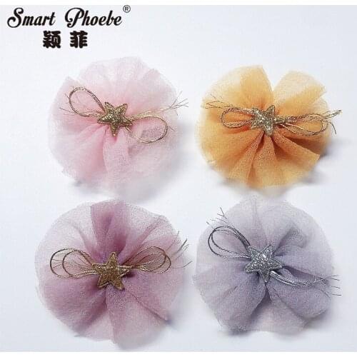 Boutique 20pcs Fashion Cute Glitter Star Floral Haripins Tulle Flower Barrettes Princess Headwear Girls Hair Accessories